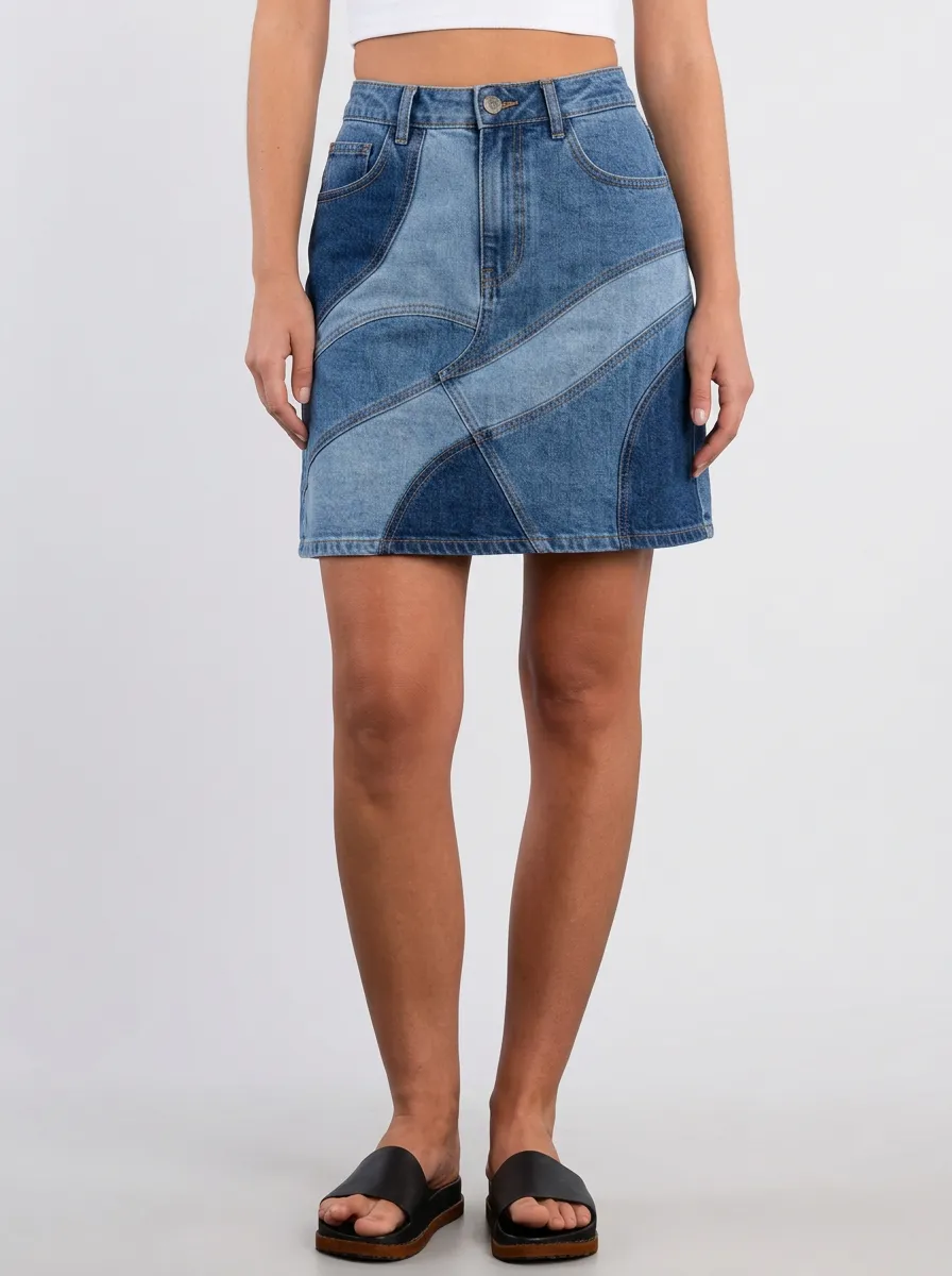 Women's Casual Fashion Patchwork Denim Mini Skirt
