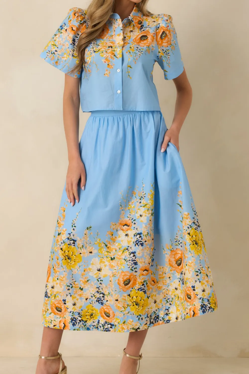 Multicolor Cotton Floral Maxi Skirt