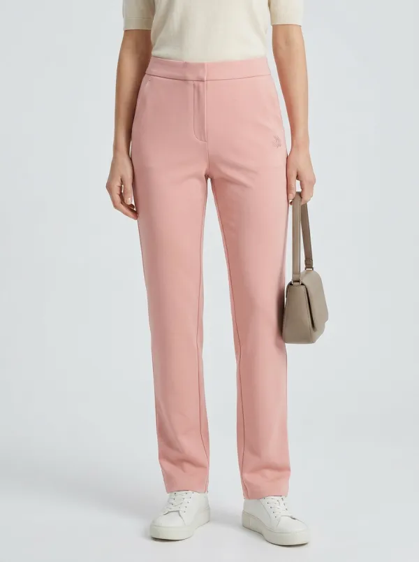 Women's Classic Flexible Embroidered Detail Mid Rise Straight Leg Pants