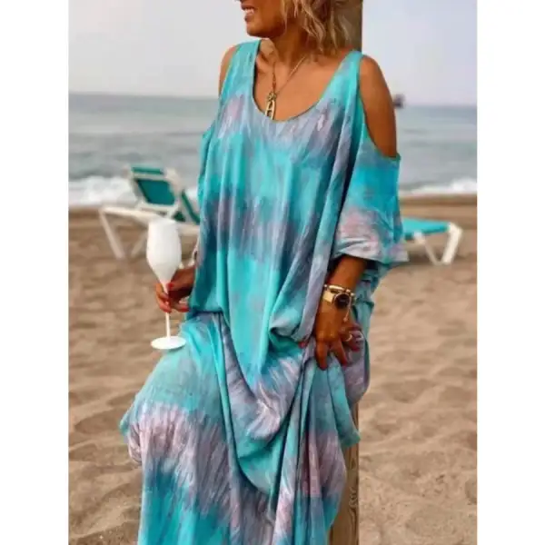 Plus Size Tie Dye Cold Shoulder Maxi Dress