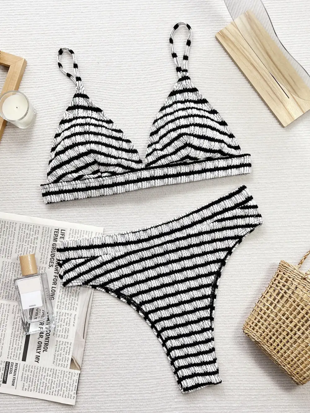 Striped V Neck Coordinated Swimsuit