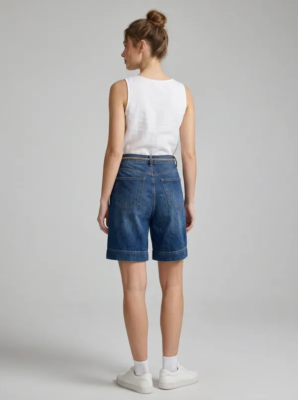Women's Casual High-Waisted Button-Fly Denim Bermuda Shorts