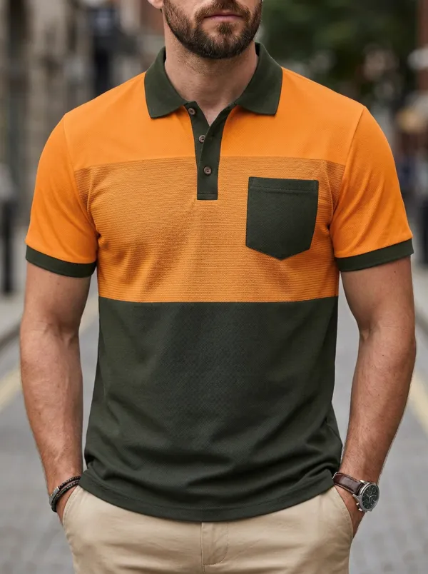 Men's Colorblock Pocket Polo Shirt