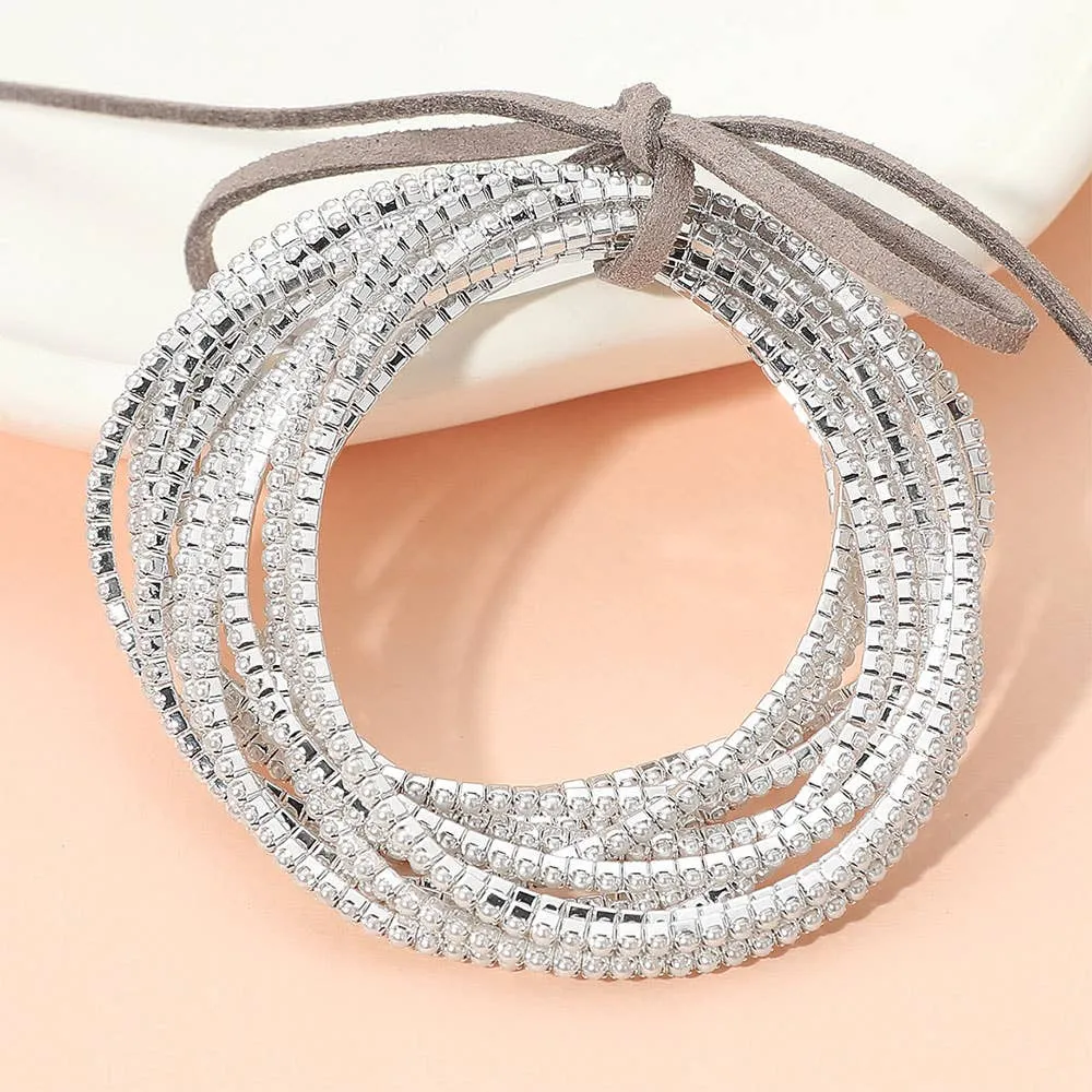 Pearl Stretch Rhinestone Bracelet Set