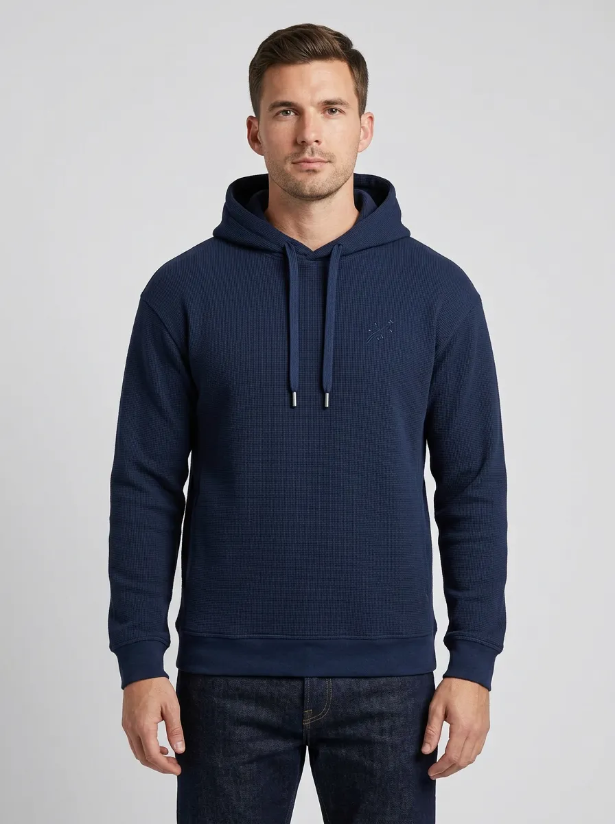 Men's Detail Graphic Waffle-Knit Pullover Hoodie