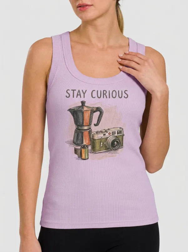 Women's Coffee Photography Stay Curious Graphic Tank Top