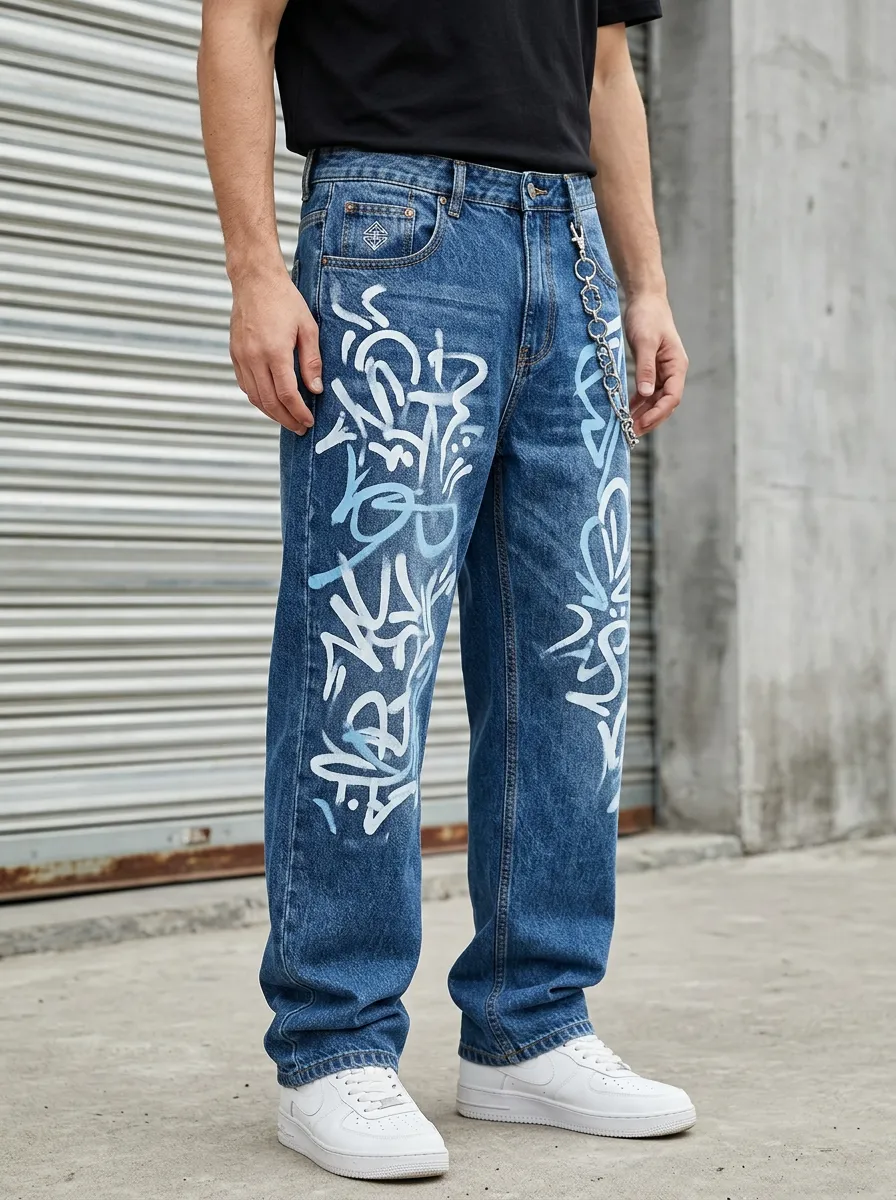 Unisex Contemporary Streetwear Graffiti Jeans