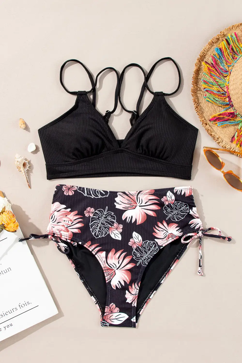Ribbed Knit High Waist Bikini Swim Set