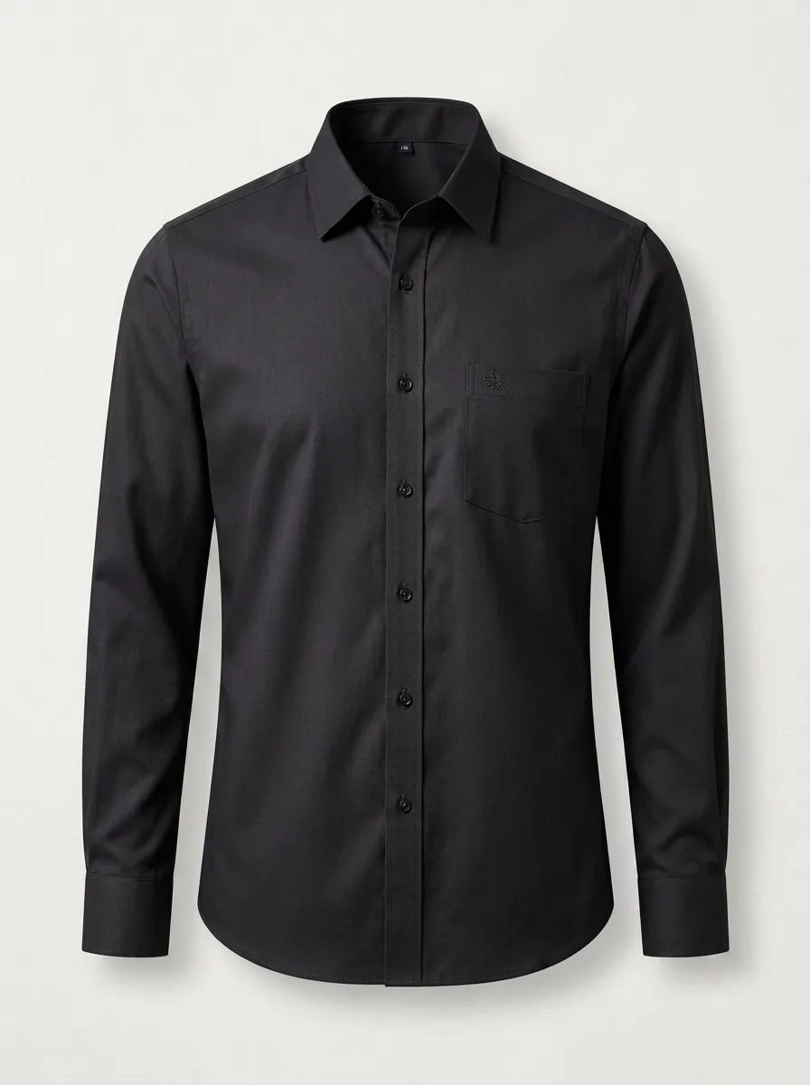 Men's Non-Iron Cotton Grey Logo Embroidered Long Sleeve Shirt