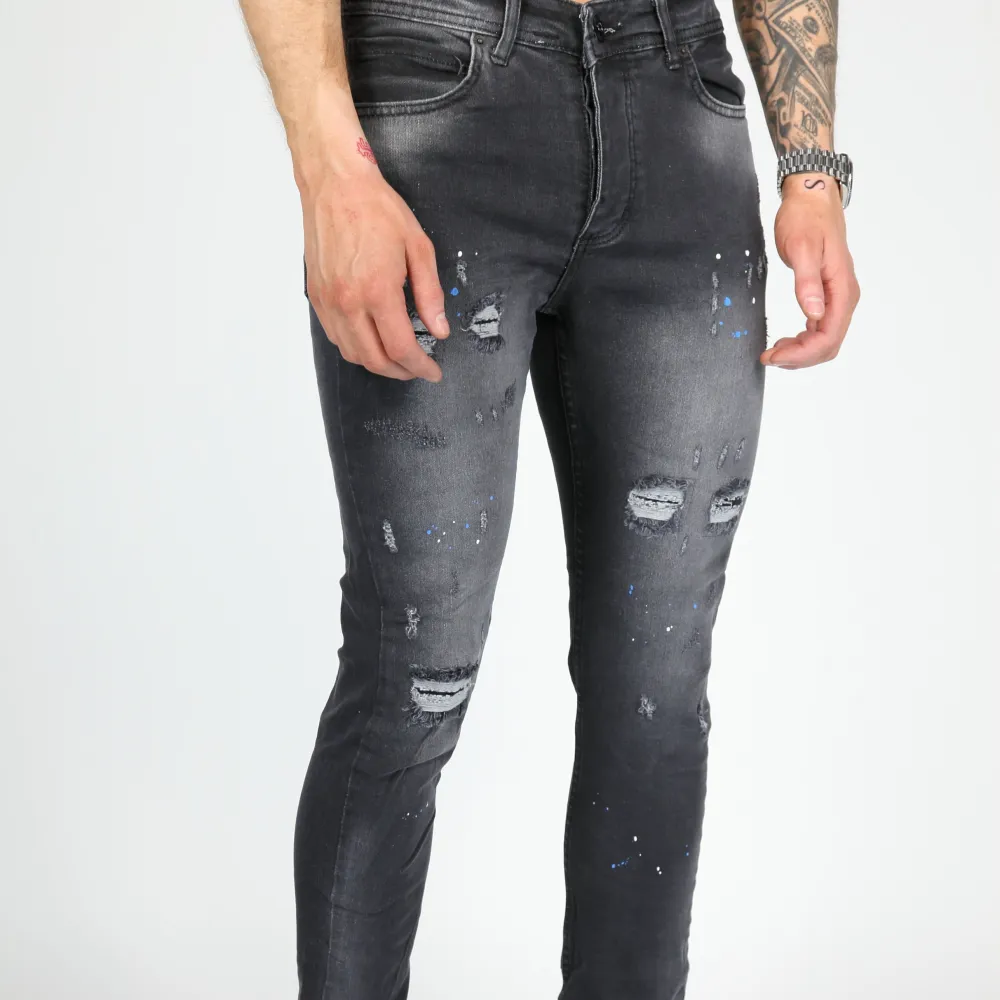 Refined Paint Detail Skinny Fit Distressed Jeans