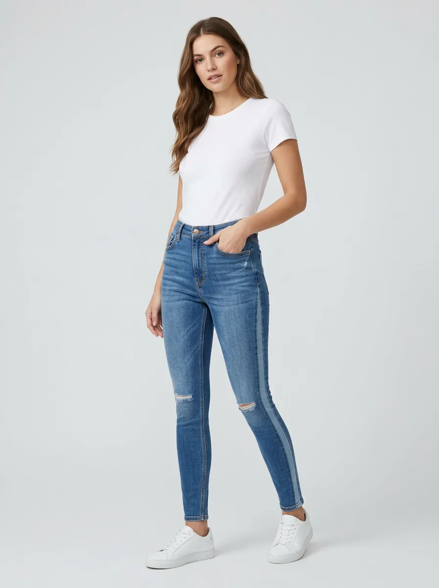 Women's Distressed Denim Jeans in Classic with Skinny Cut