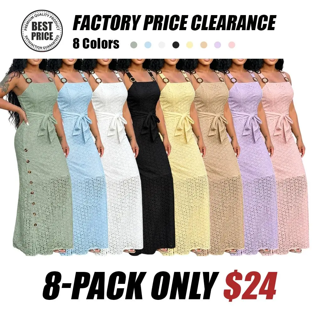 Women's open-back, side-slit embroidered spaghetti strap dress