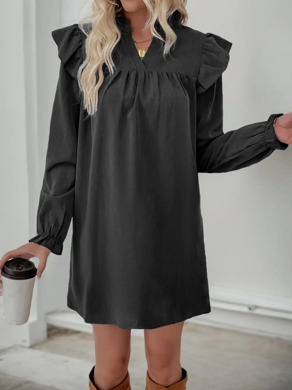 Catherine Cotton Blend Relaxed Ruffle Dress