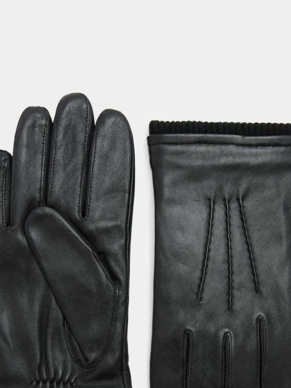 Leather Knit Cuff Gloves