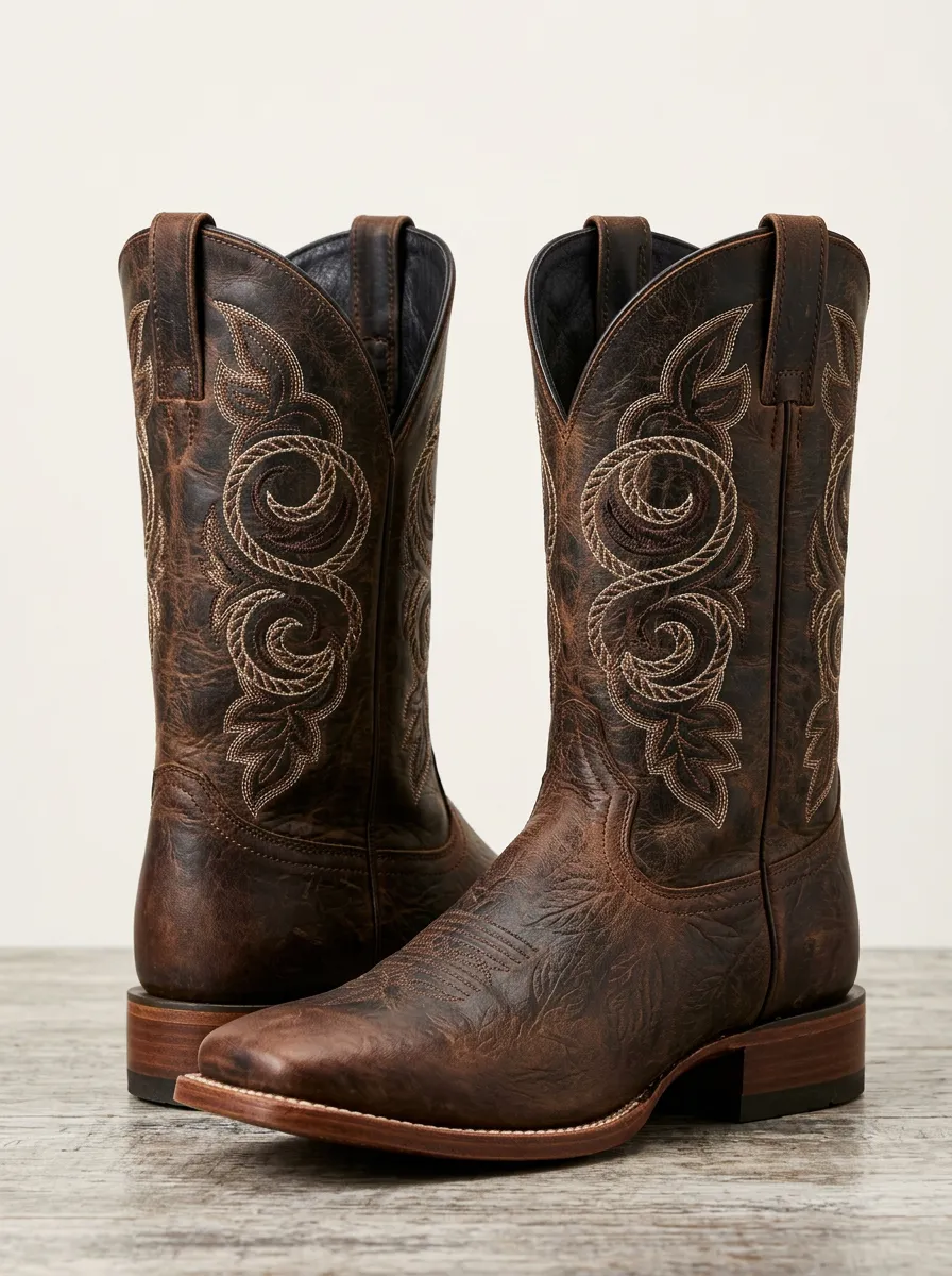 Trail Embroidered Leather-Look Collection Men's Western Cowboy Boots