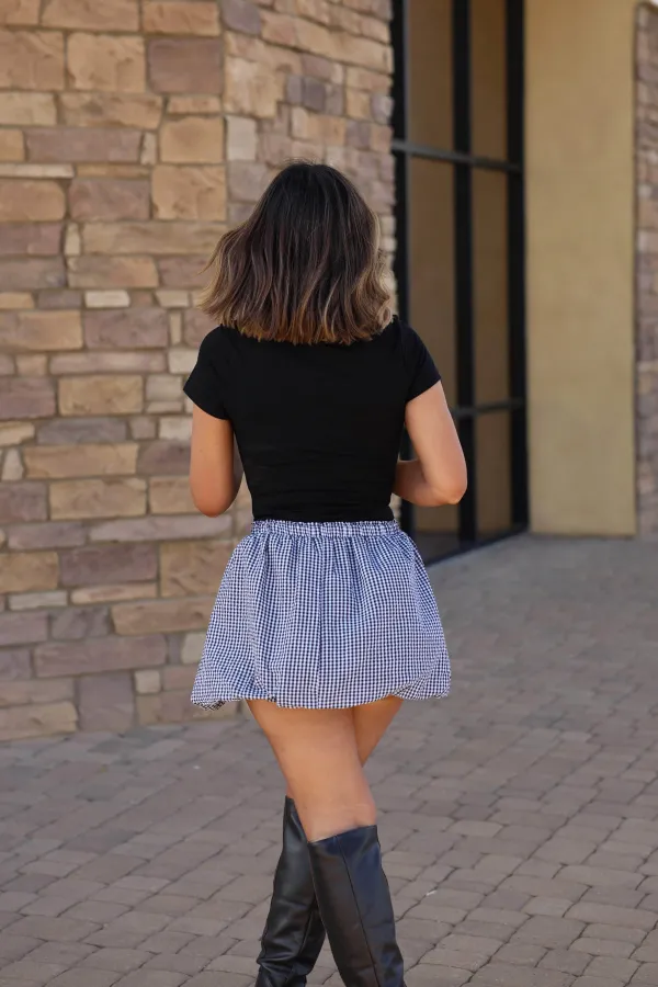 Gingham Elastic Waist Bubble Skort