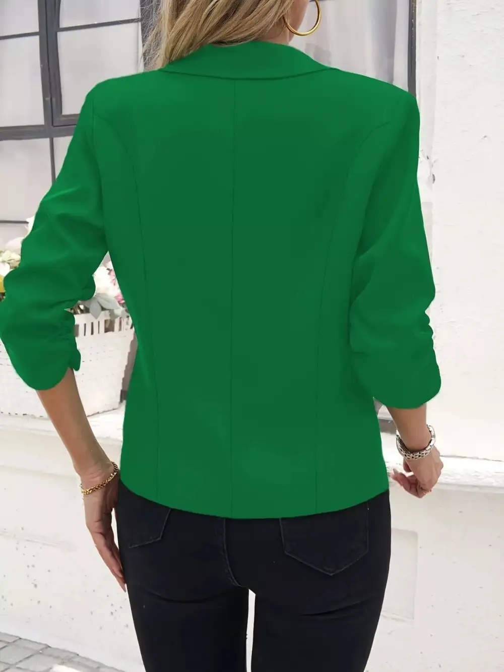 Single-Button Lapel-Collar Ruched Blazer
