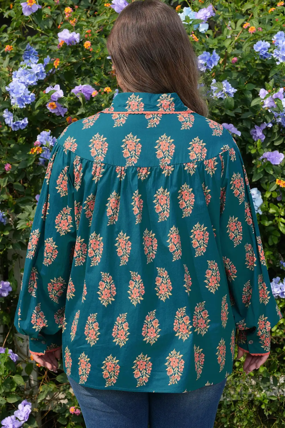 Women's Floral Print Loose Fit Pleated Blouse