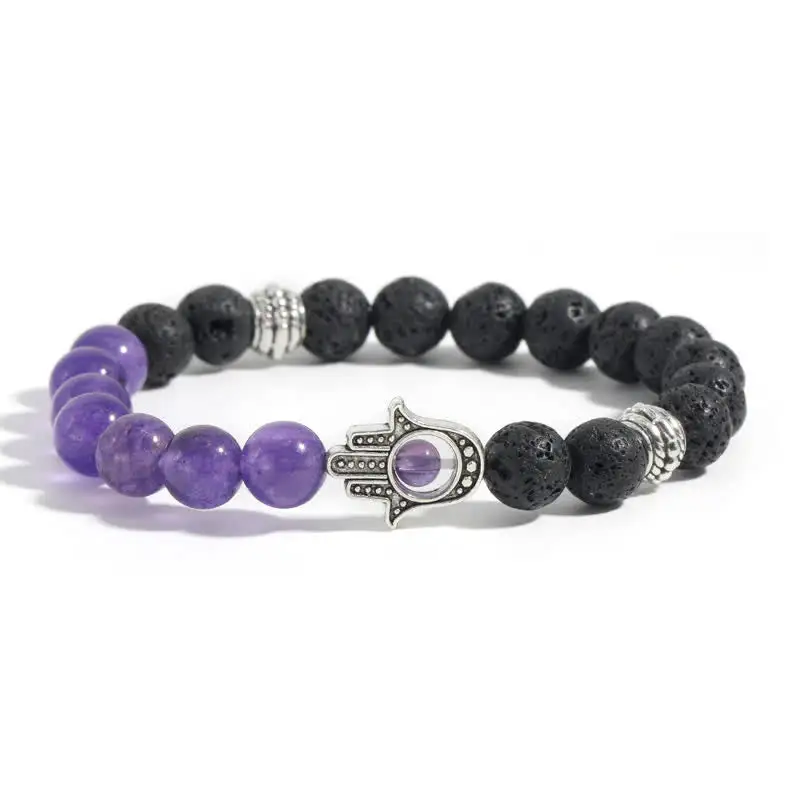 Lava Rock Hamsa Palm Handcrafted Round Bracelet
