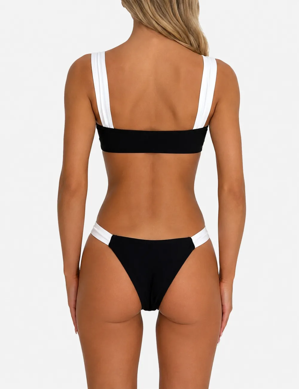 Elegant Color Block Front Bow Detail Bikini Set