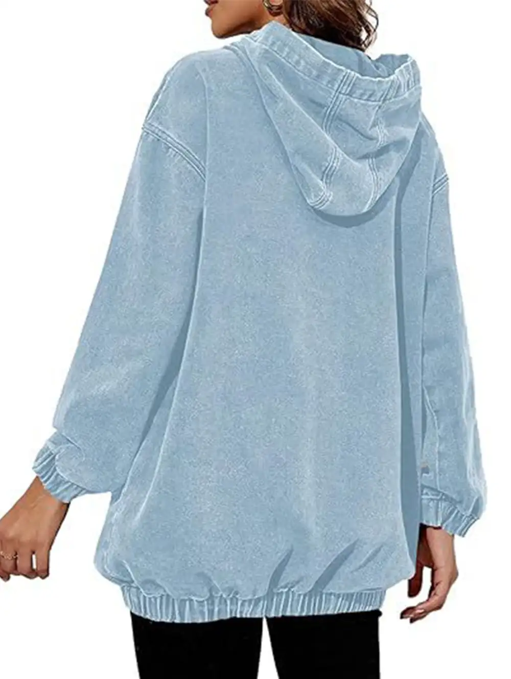 Denim Retro Hooded Pullover Sweatshirt