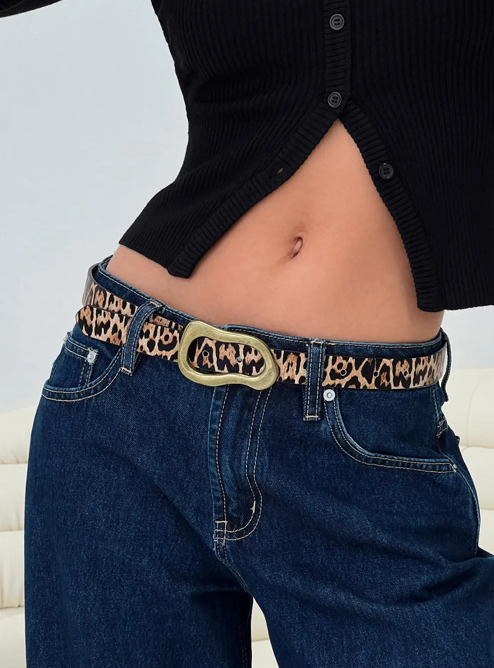 Contemporary Buckle Faux Leather Belt