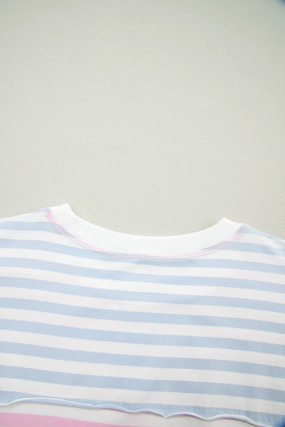 Stripe Oversize Dolman Sleeve Patchwork Tee
