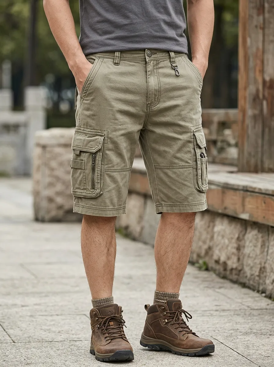 Men's Adventure Utility Cargo Shorts with a Elastic Waist for Weekend Outfits