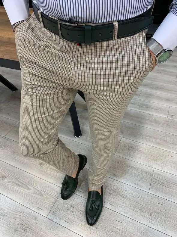 Clean Finish Slim Fit Plaid Tailored Trousers