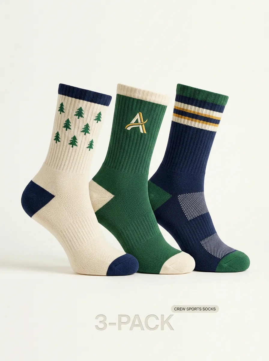 Outdoor Striped Sports 3-Pair Mid-Calf Athletic Socks