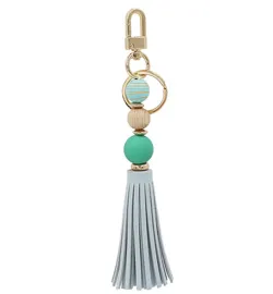 Polished Suede Tassel Wood Keychain