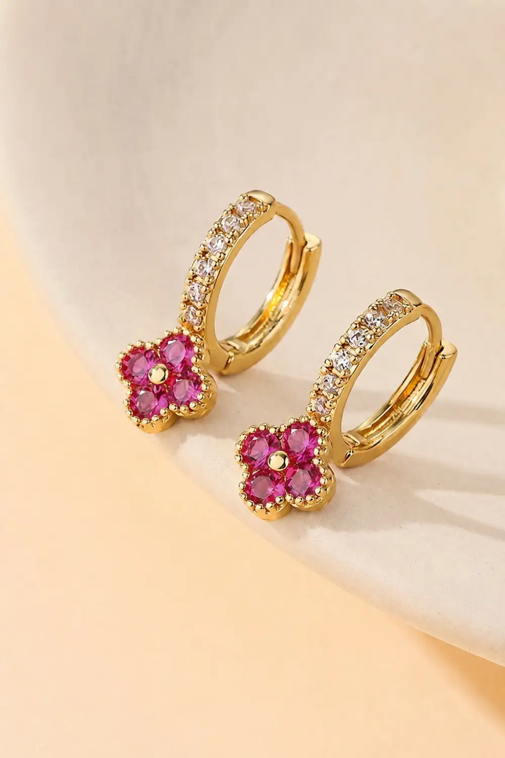 Dainty Clover Crystal Huggie Hoop