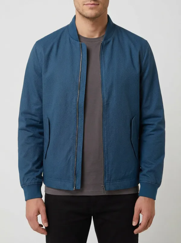 Solid Textured Bomber Jacket