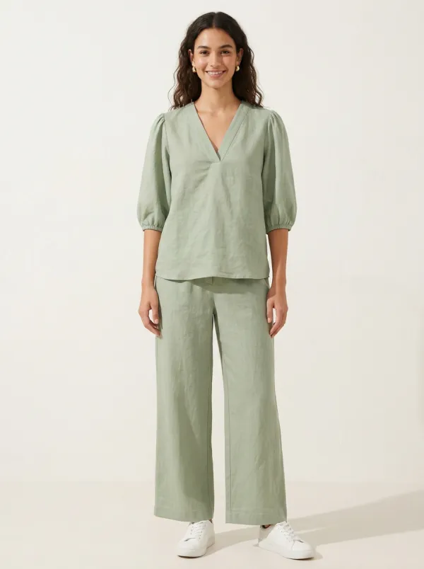 Puff-Sleeve Women's V-Neck Blouse