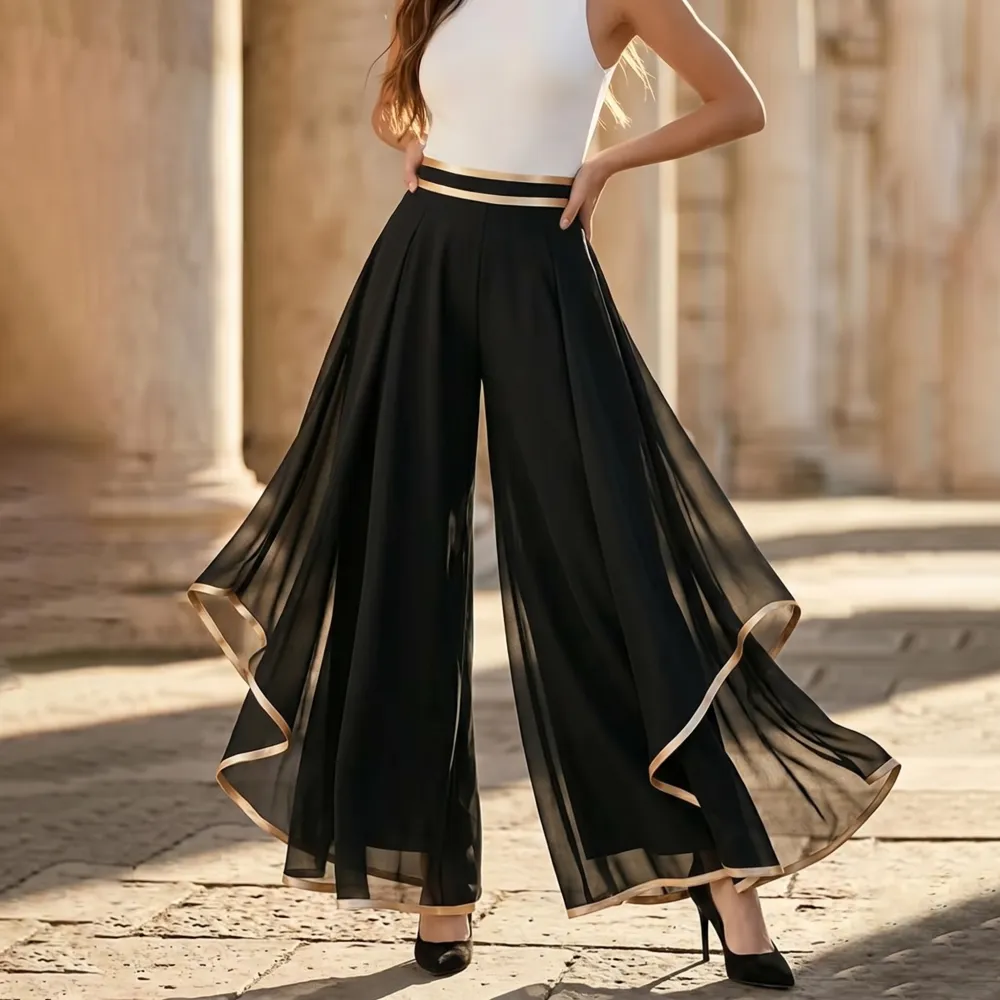 Relaxed Fit Pants with Trim