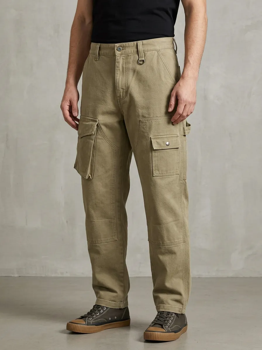 Men's Khaki Multi-Pocket Utility Cargo Pants