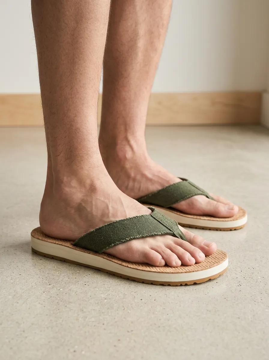 Men's Relaxed Casual Cork Sole Patterned Flip Flops