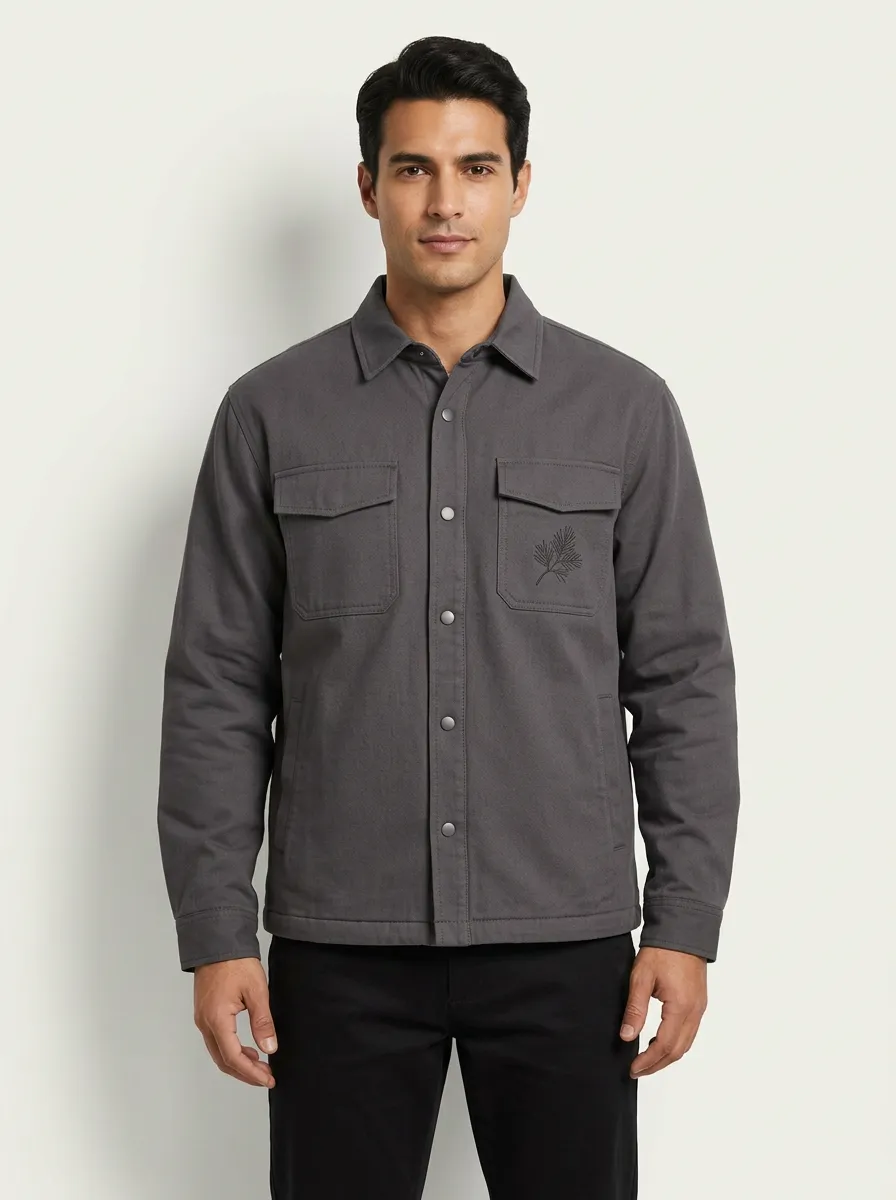 Men's Pine-Branch Embroidered Snap-Front Utility Jacket