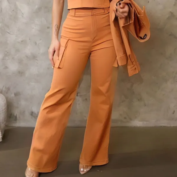Textured Crop Jacket Three Piece Set