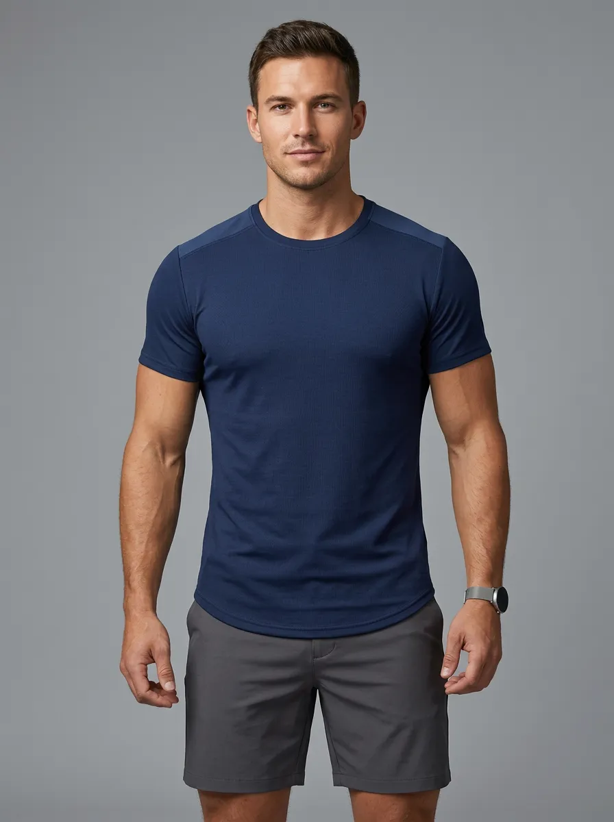 Slim-Fit Crewneck Textured Curved-Hem Men's Slim-Fit T-Shirt