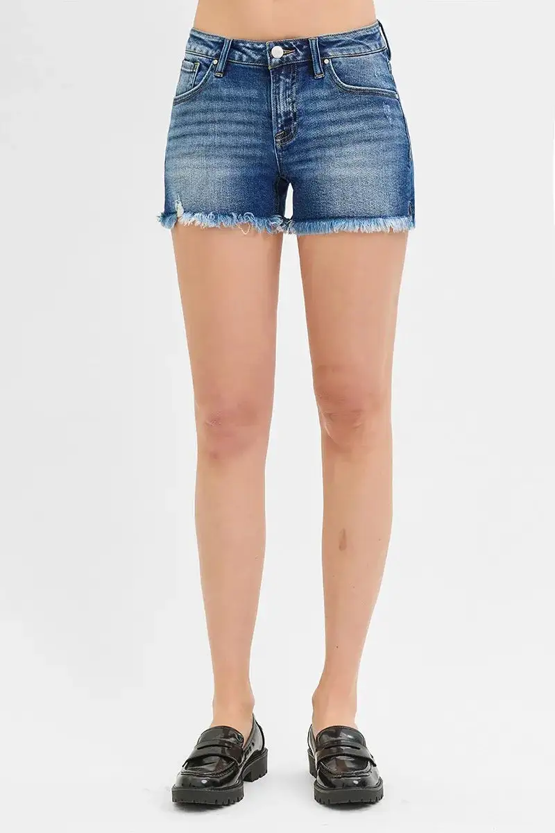 Textured Frayed Hem Shorts