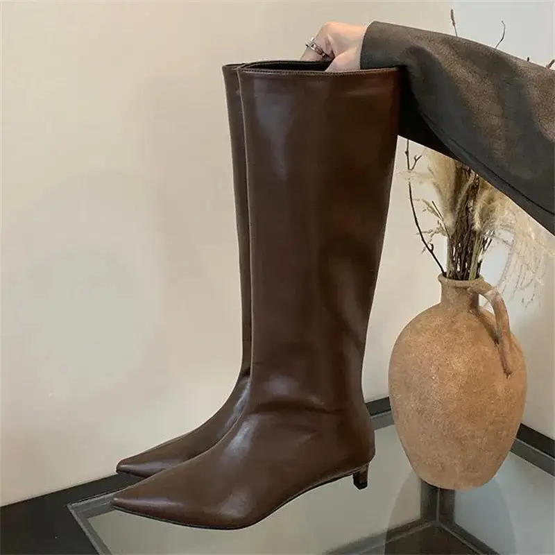 Pointed-Toe Knee-High Boots