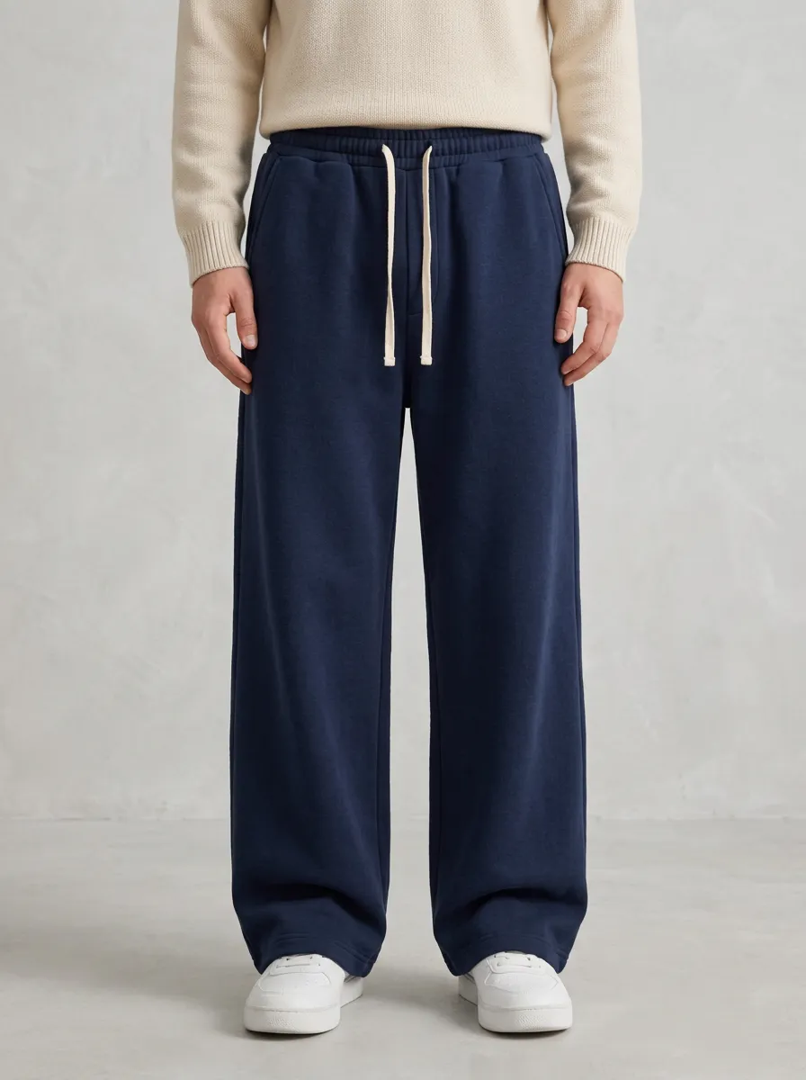 Unisex Drawstring Structured Wide-Leg Track Pants