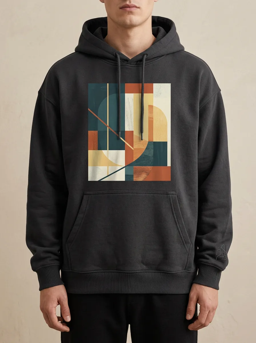Men's Geometric Abstract Print Drawstring Pullover Hoodie