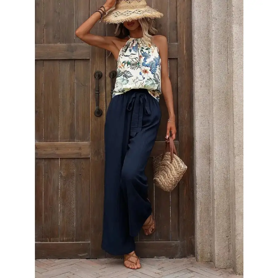 Printed Tank Top and Wide Leg Pants Set