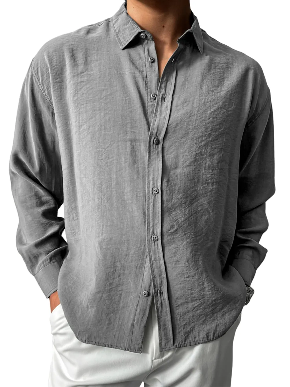 Easy Fit Long Sleeve Button Front Shirt