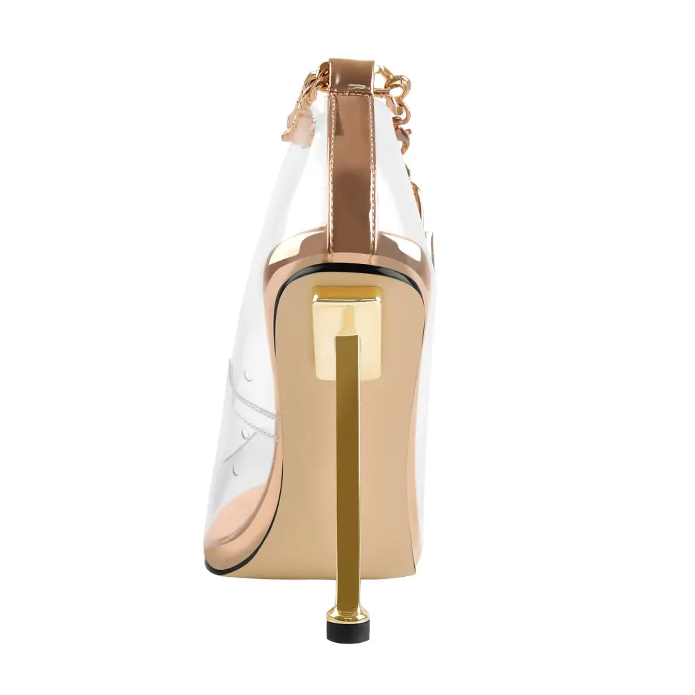Rhinestone Pointed Toe Metal Heel Chain Accent Pumps