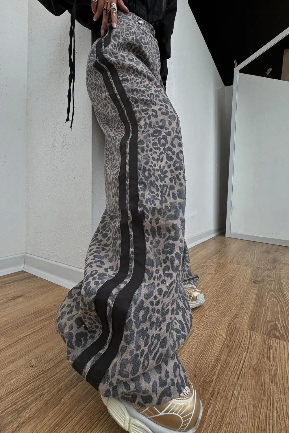 Leopard-Print High-Waist Wide-Leg Pants