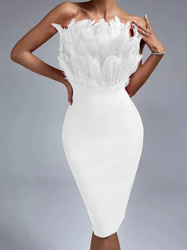 Women's Timeless Bodycon Strapless Feather Evening Dress