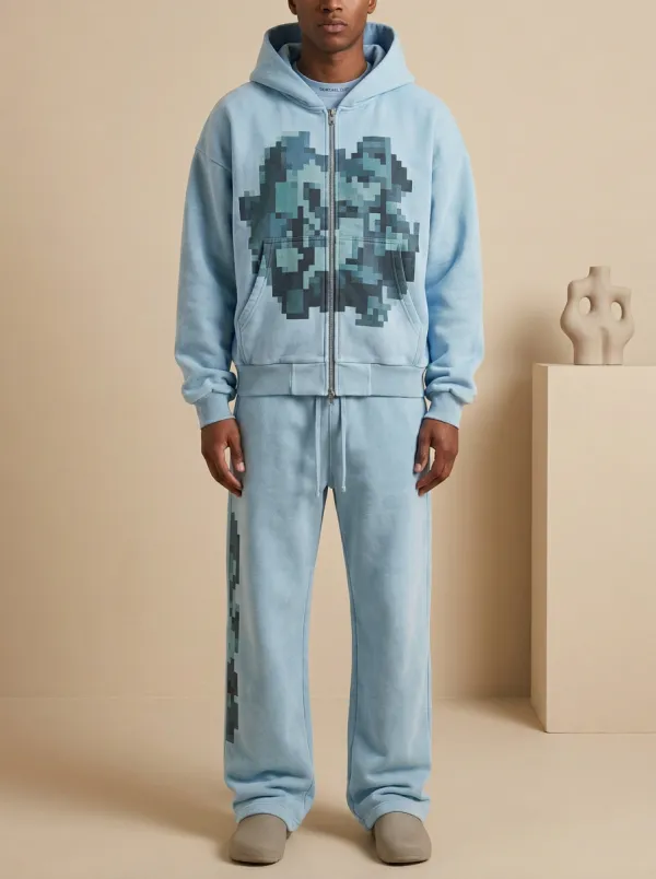 Men's Streetwear Pixel Art Graphic Printed Hooded Tracksuit